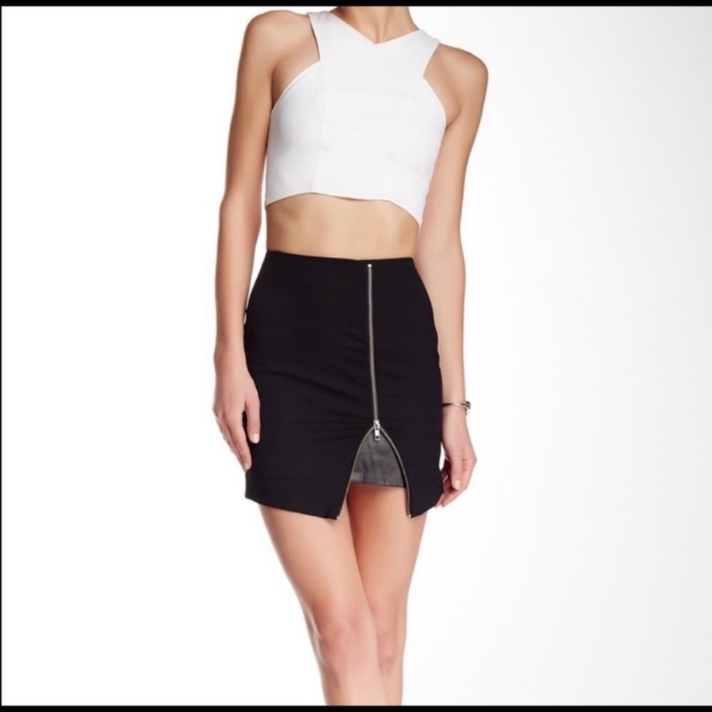 The Kooples Zip Up Leather Trim Mini Skirt